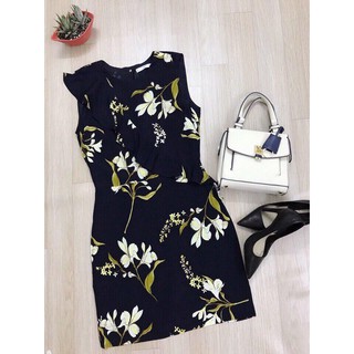 đầm mango hoa xanh đen