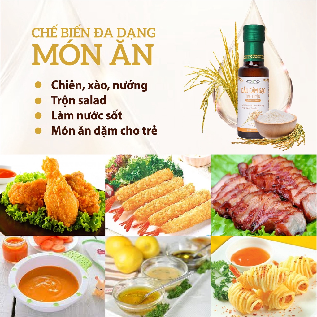 Dầu Cám Gạo Cao Cấp Tinh Luyện 100% Chiên Xào, Nấu Nướng Bổ Sung Omega 3,6,9 MODOTOX 110ml - 250ml (Chai)