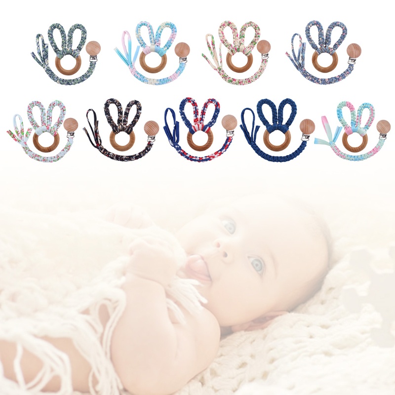 Set 2 Món Đồ Chơi Gồm Vòng Đeo Tay / Núm Vú Giả / Kẹp Tai Thỏ Đan Len Thủ Công DIY Cho Bé Sơ Sinh