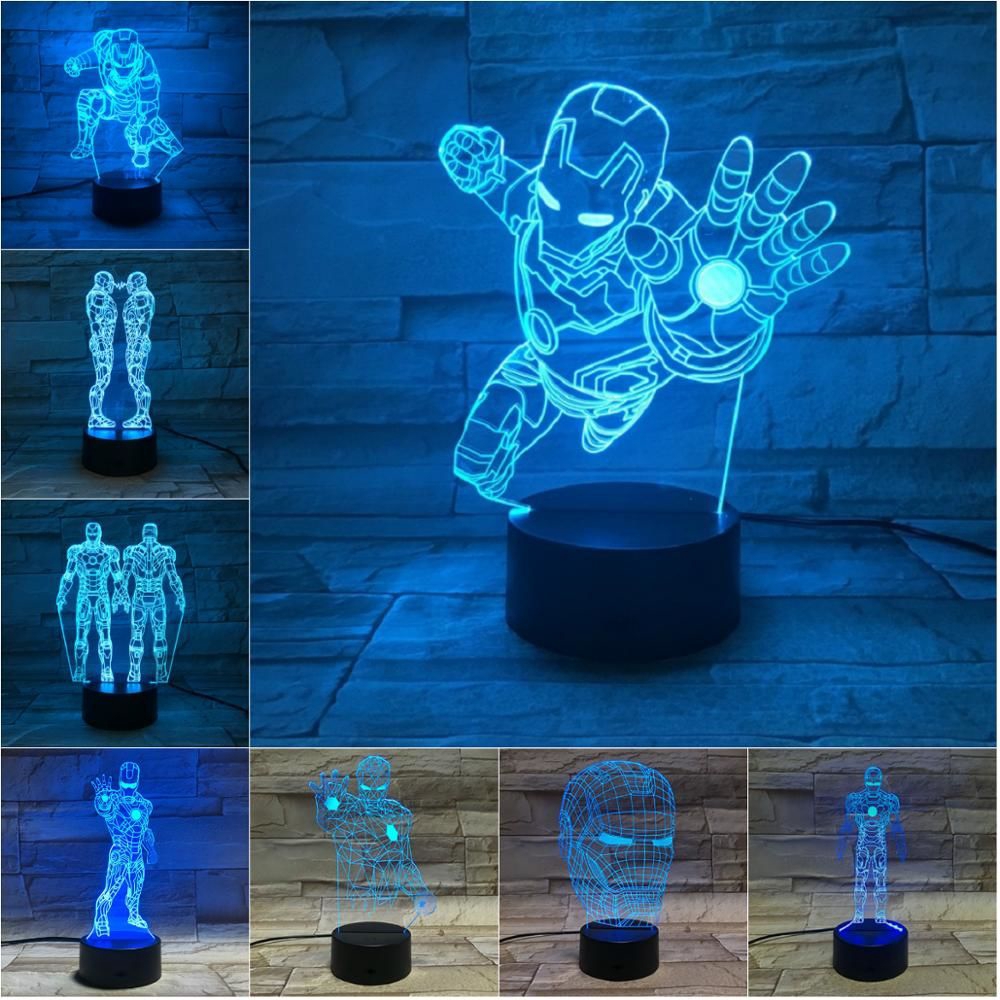 Đèn LED hình Iron Man/ The Avengers Spiderman cổng cắm USB dùng trang trí nhà cửa