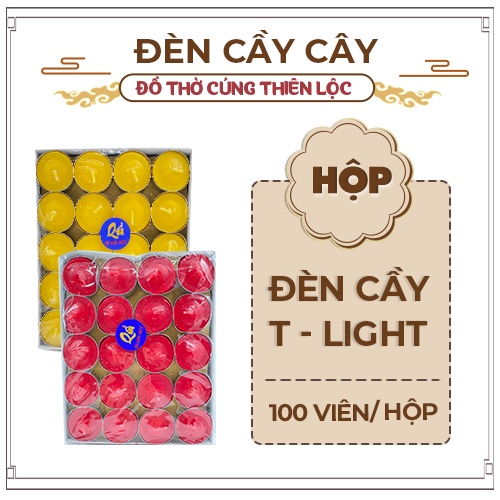 Đèn Cầy Tea Light Đế Thiếc Cháy Lâu Đồ Thờ Cúng Thiên Lộc - Hộp 100 Viên Thiếc (Nhắn Shop Chọn Màu)