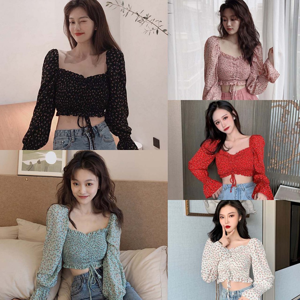 Áo Croptop Chất Chiffon Hoạ Tiết Hoa Nữ Tính