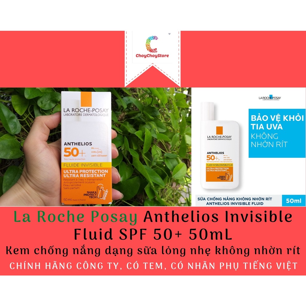 [TEM CTY] Kem chống nắng La Roche Posay Anthelios Invisible Fluid SPF 50+ 50ml  dạng sữa lỏng nhẹ không nhờn rít