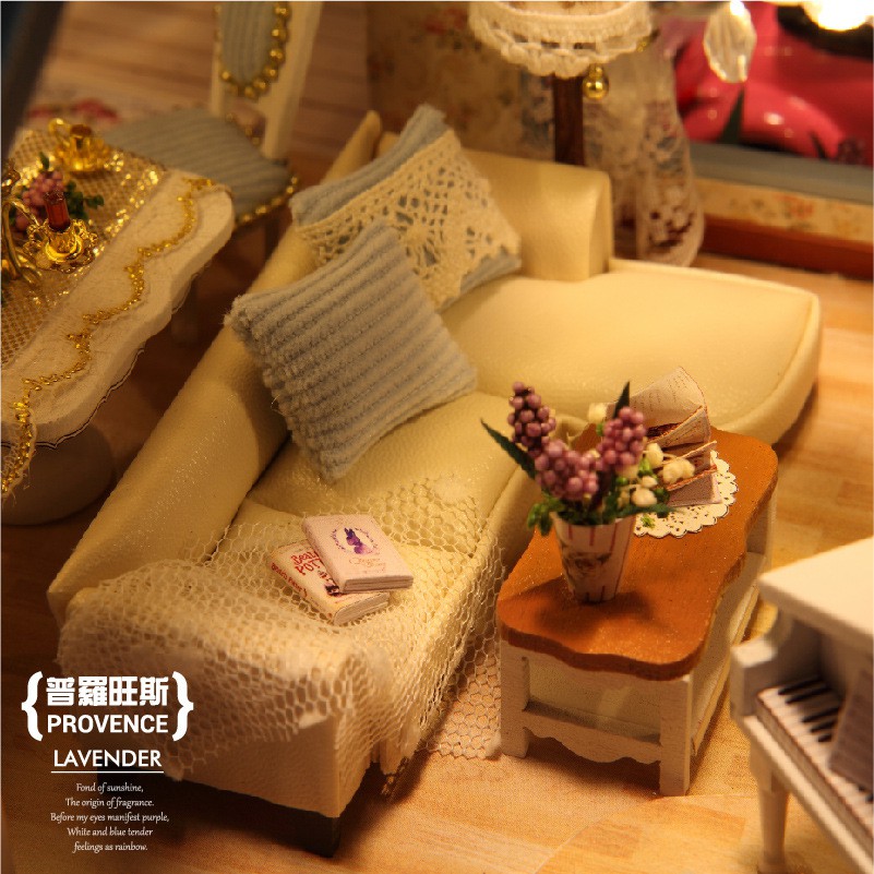 Mô hình nhà búp bê DIY Doll House Miniature_ Wisdom House Provence _Tặng TẤM CHE BỤI + KEO + CÓT NHẠC + CAR