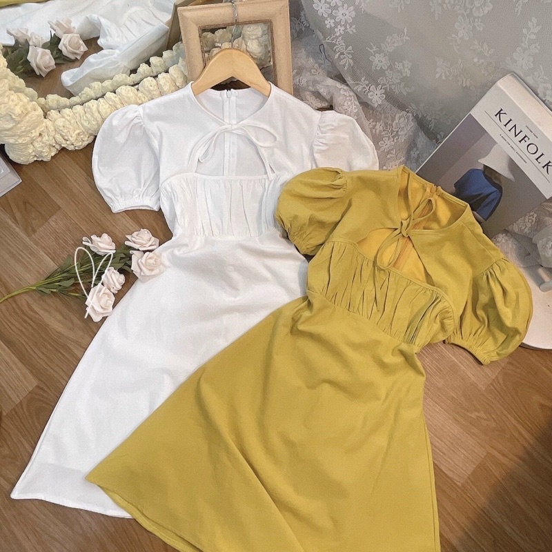 Đầm ngắn dáng chữ A khoét cổ 3 màu mùa hè Sun Fashion