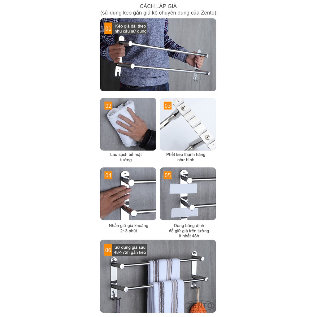 Giá vắt, treo khăn inox Zento HA4620-3