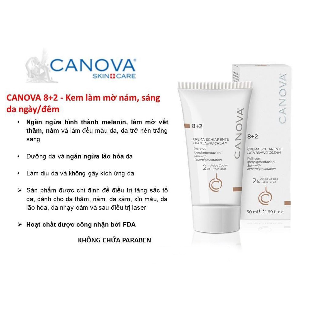CANOVA 8+2 - Lightening Cream 50mL - Kem Làm Mờ Nám, Sáng Da Ngày/Đêm.
