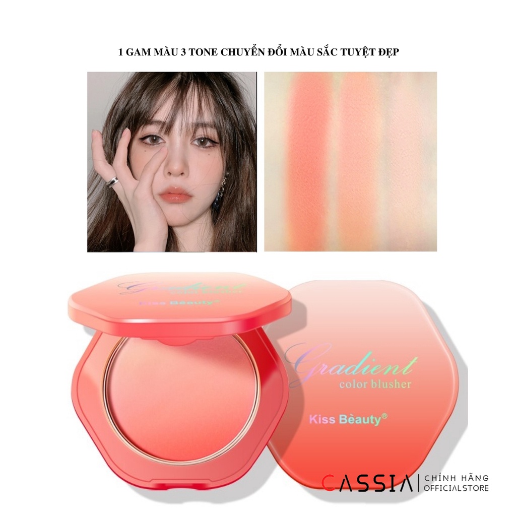 [Tặng mặt nạ]Phấn Má Hồng KISS BEAUTY Dạng Loang 1 Tone 3 Chuyển Màu Tuyệt Đẹp, Tự Nhiên Hồng Hào Lâu Trôi