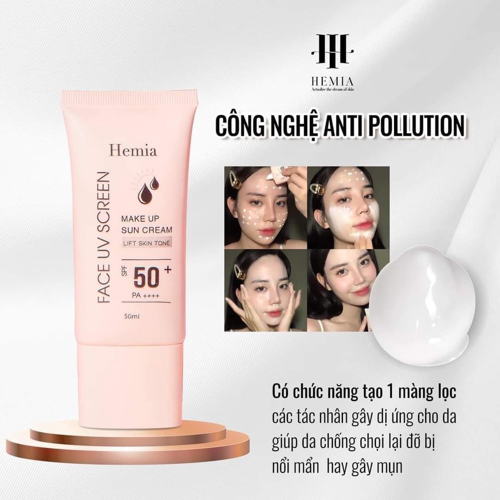 Kem chống nắng Hemia Hàn Quốc, dưỡng trắng make up bảo vệ da, chống lão hóa, kiềm dầu tốt, phù hợp mọi loại da