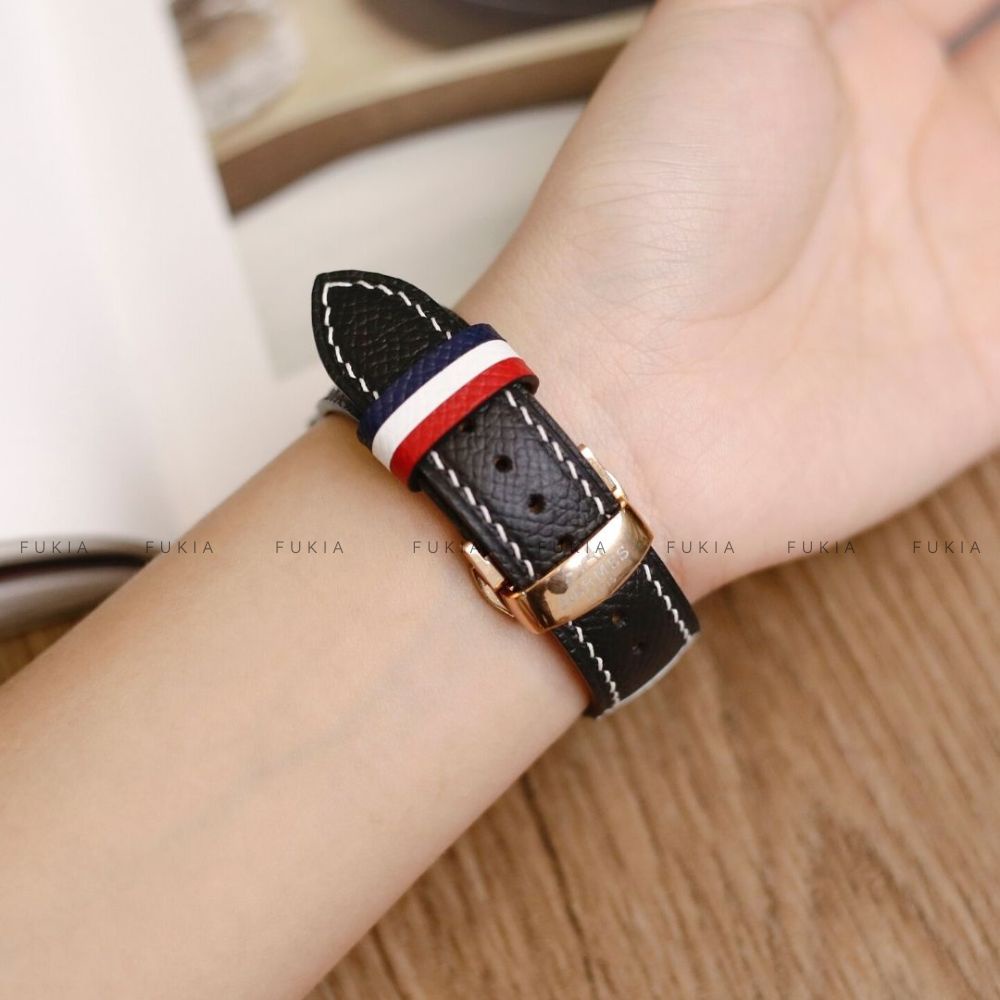 Dây da thủ công Epsom Thom Browne Đen dành cho Apple Watch đồng hồ thông minh Series 1/2/3/4/5/6/7/SE DDTC179