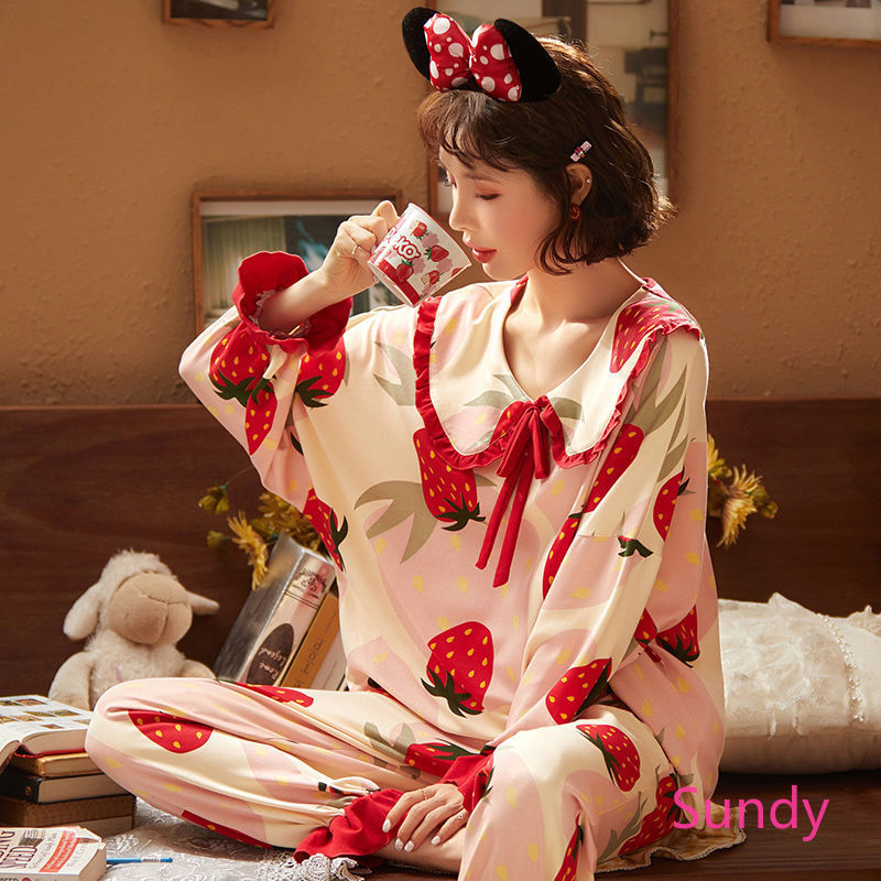 Bộ Đồ Ngủ Tay Dài Màu Sáng Dễ Thương Thời Trang Cho Nữ