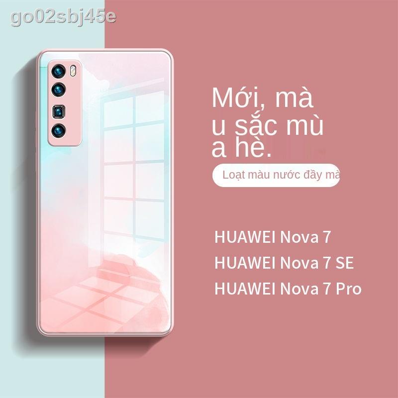 Ốp lưng điện thoại di động Huawei nova7Pro nova8se kính thủy tinh cạnh thẳng màu nước nữ nova7 trọn gói chống r