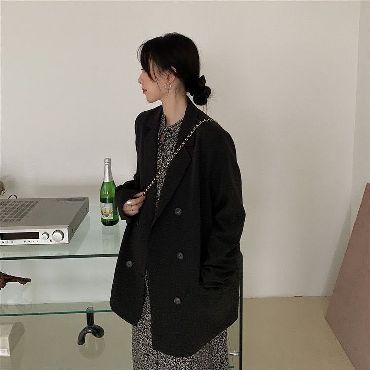 [M &amp; E] Áo Khoác Vest Dáng Rộng Hai Hàng Khuy Đơn Giản Thời Trang Thu Đông 2022 Phong Cách Hàn Quốc Cho Nữ