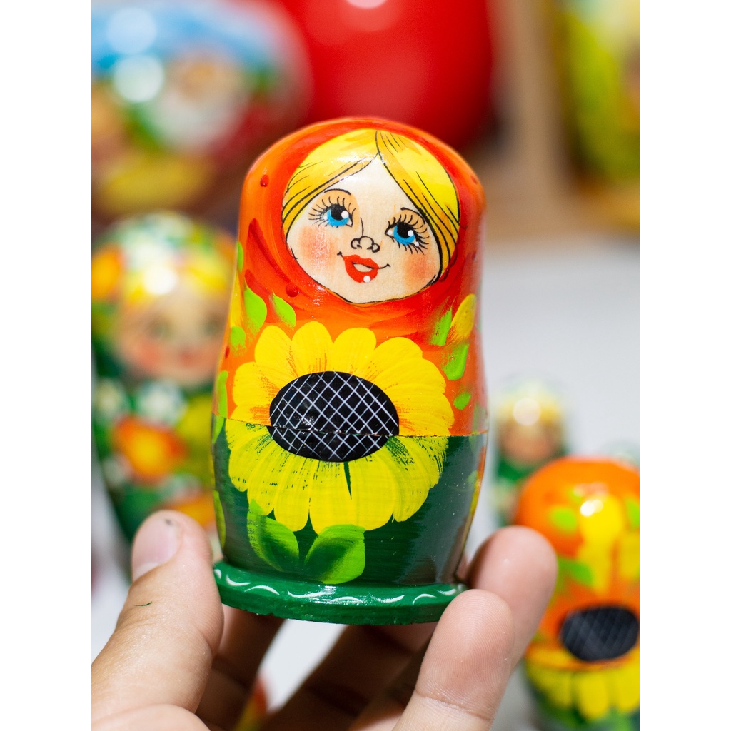 (CÓ VIDEO CỰC DỄ THƯƠNG) BỘ BÚP BÊ NGA MATRYOSHKA 5 LỚP HOA VĂN DÂU TÂY, HƯỚNG DƯƠNG QUÀ CHO BÉ CỰC ĐẸP VÀ ĐỘC ĐÁO