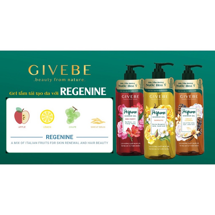 Sữa tắm tái tạo da GIVEBE dung tích 700ml – 3 mùi hương ( đỏ, vàng, cam )