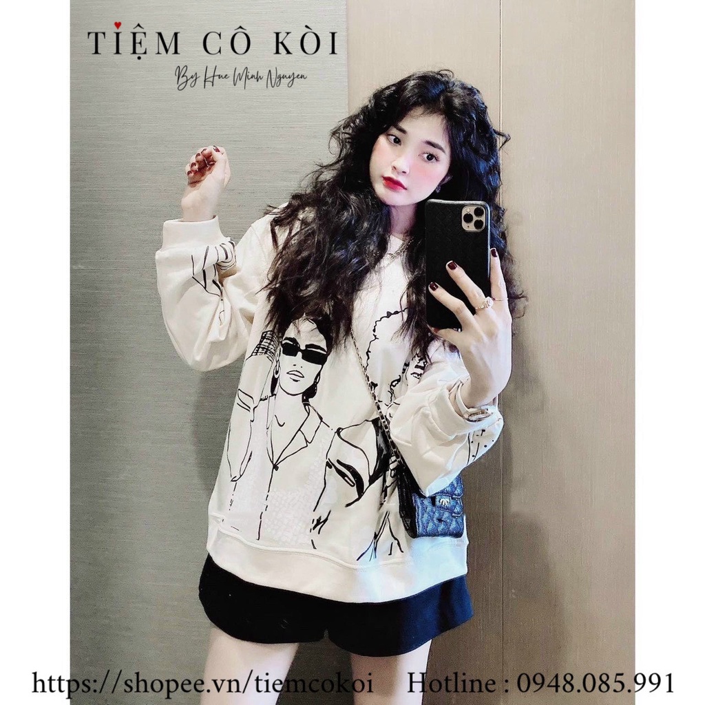 Áo nỉ oversize trắng áo hoodie nữ hình cô gái xinh xắn tiemcokoi | BigBuy360 - bigbuy360.vn