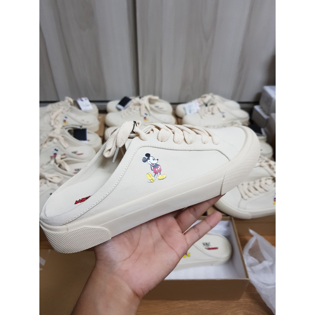 Giày Zara Lười Canvas Chuột Mickey Đạp Gót
