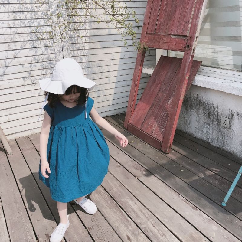 [Babycat] Hàng Có Sẵn Đầm Dài Cotton Lanh Trơn Màu Phong Cách Mori Nhật Bản Hàn Quốc Cho Bé Gái