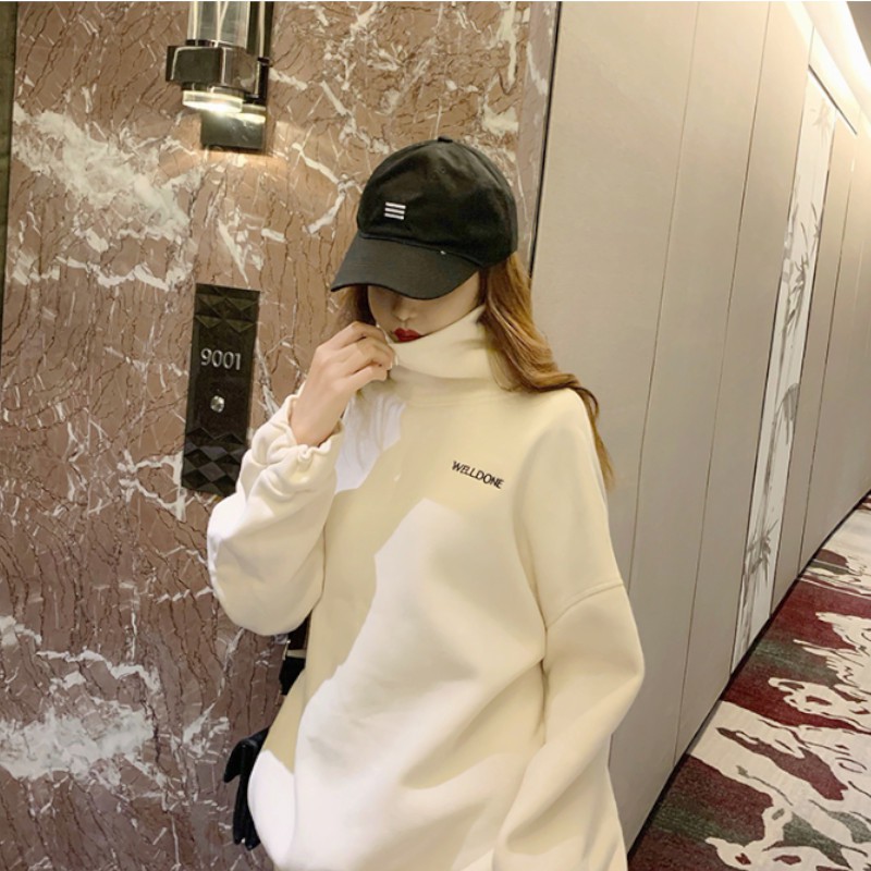 Áo thu đông nữ 2019 cổ cao phiên bản Hàn Quốc bo người kute áo thu đông dài tay