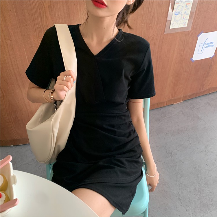 Xiaozhainv Đầm Ngắn Tay Cổ Chữ V Xinh Xắn Theo Phong Cách Hàn Quốc Cho Nữ | BigBuy360 - bigbuy360.vn