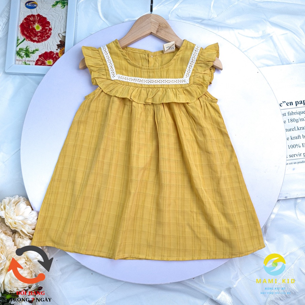 váy xinh cho bé gái 1-7 tuổi chất đũi Hàn phối ren siêu xinh, tay cánh tiên 12-25kg ,Mamikid