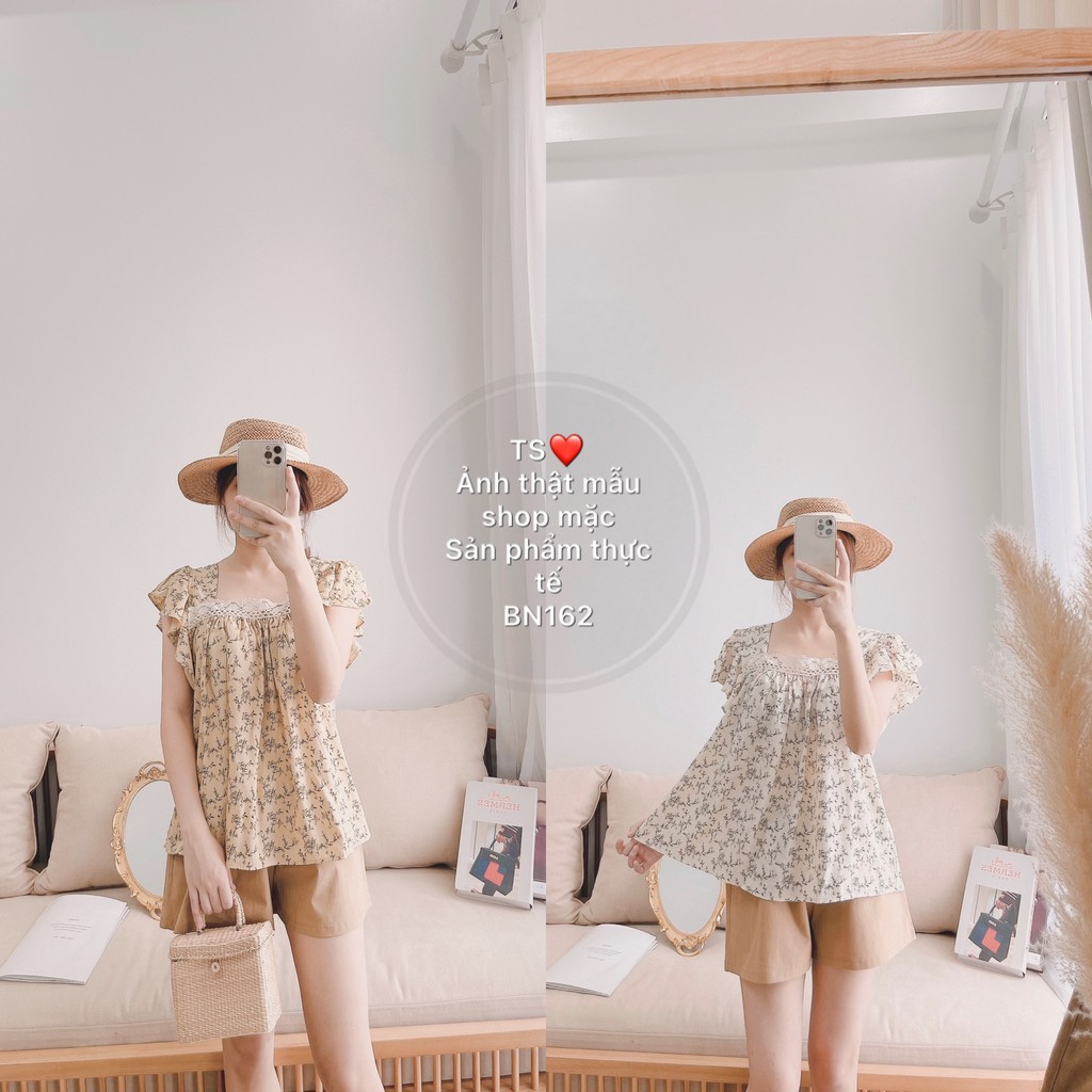 Set bộ nữ babydoll cổ vuông hoa nhí vintage cực sang BN162