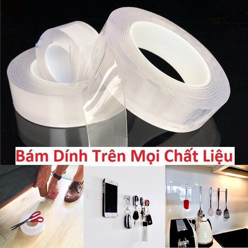 Băng keo siêu dính ma thuật NaNo 2 mặt trong suốt (1M) - Dán trên mọi bề mặt, mọi chất liệu