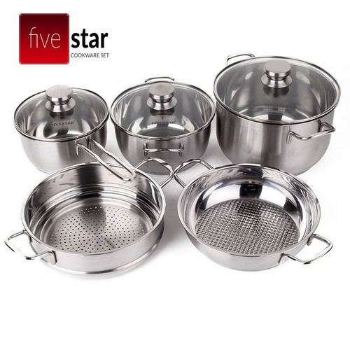 Bộ 5 Nồi Inox 3 Đáy Fivestar Nắp Kính Dùng Bếp Từ