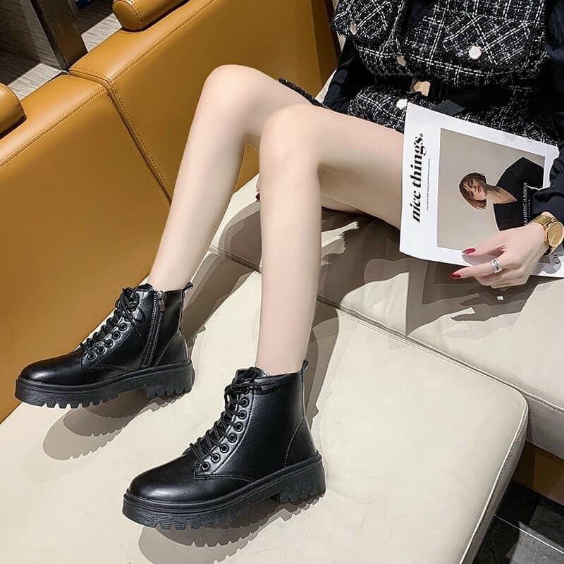 Giày bốt nữ chiến binh khoá sườn chất liệu da cao cấp phong cách Hàn Quốc trẻ trung