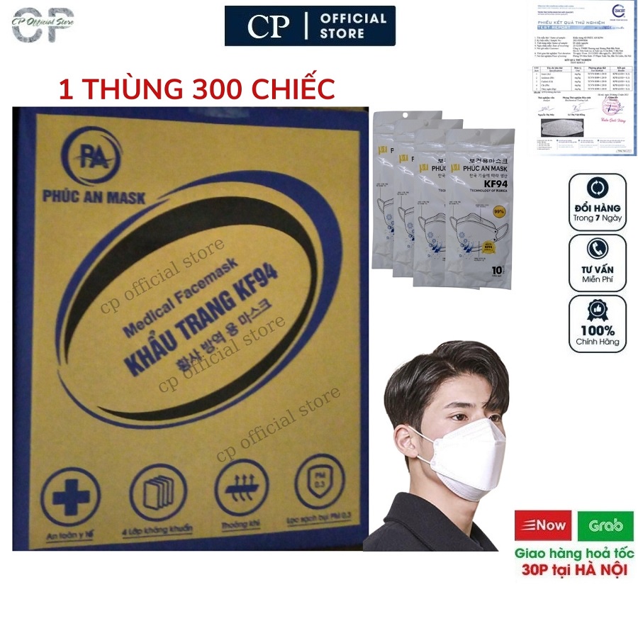 Khẩu trang y tế 4D Phúc An KF94 1 thùng 300 chiếc chính hãng chống bụi kháng khuẩn