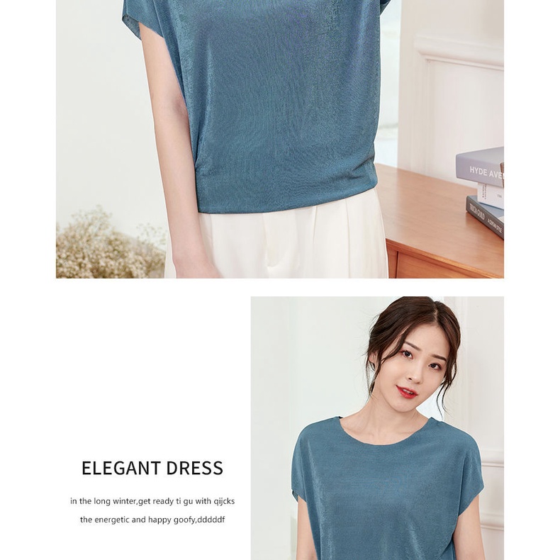 Áo Thun Tay Ngắn Cổ Tròn Vải Lụa Lạnh Mỏng Dáng Rộng Cỡ Lớn Thời Trang Cho Nữ Trung Niên