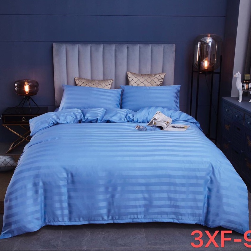 Bộ chăn ga cotton sọc 3f, sét 4 món chăn ga Hàn Quốc đủ màu đủ size miễn phí bo chun