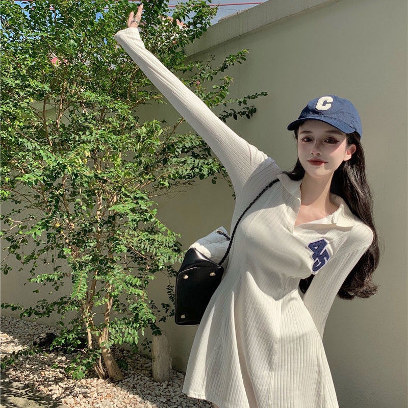 COZOK Đầm tay dài cổ polo dáng ôm thời trang