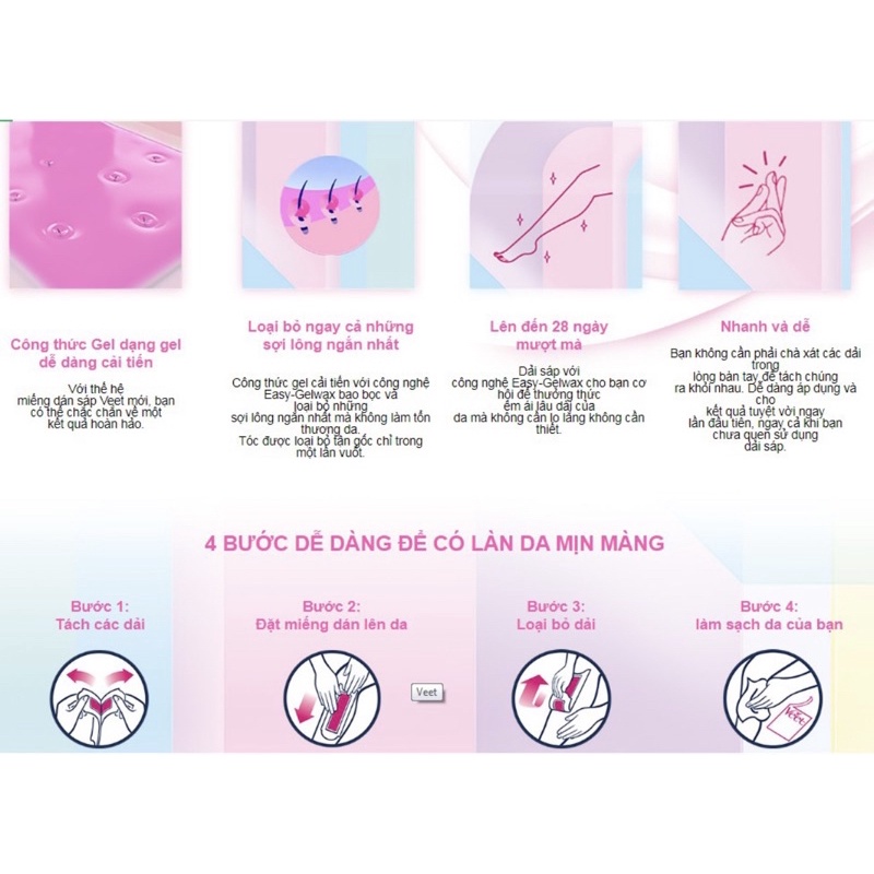 [CÓ CHE TÊN] Miếng Wax Tẩy Lông VEET Body, Wax lông Veet body - tiện lợi dễ sử dụng ko gây đau rát