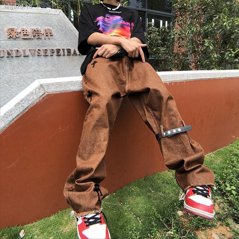 Quần jean dài ống rộng thêu nổi phong cách Hip Hop đường phố thời trang sành điệu cho nam và nữ