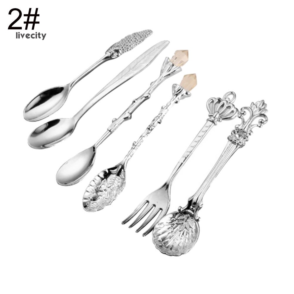 Set 6 Muỗng Pha Cà Phê Cán Dài Thiết Kế Tinh Xảo Đẹp Mắt