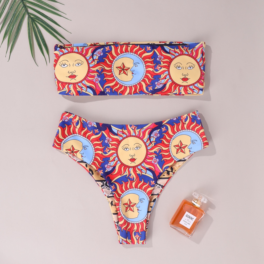 Bikini lưng cao hoạ tiết hoa hướng dương đỏ