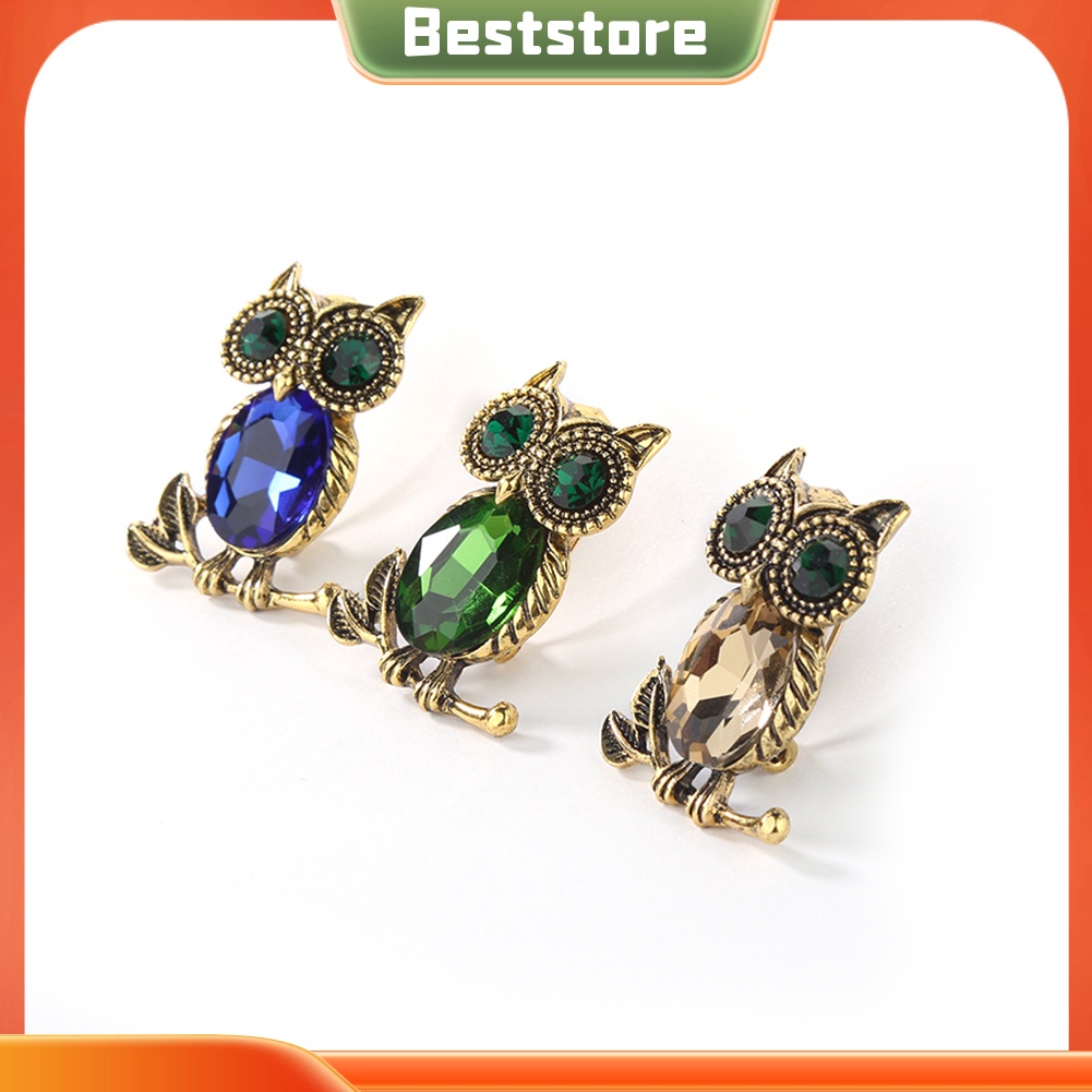 Huy hiệu cài áo hình cú mèo đính đá phong cách retro