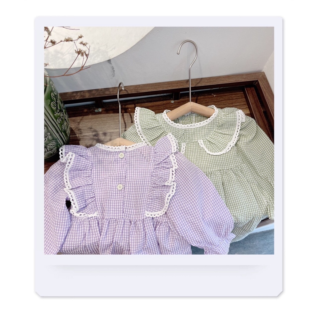-Jee kids- Váy đầm thô caro cổ viền ren cho bé gái