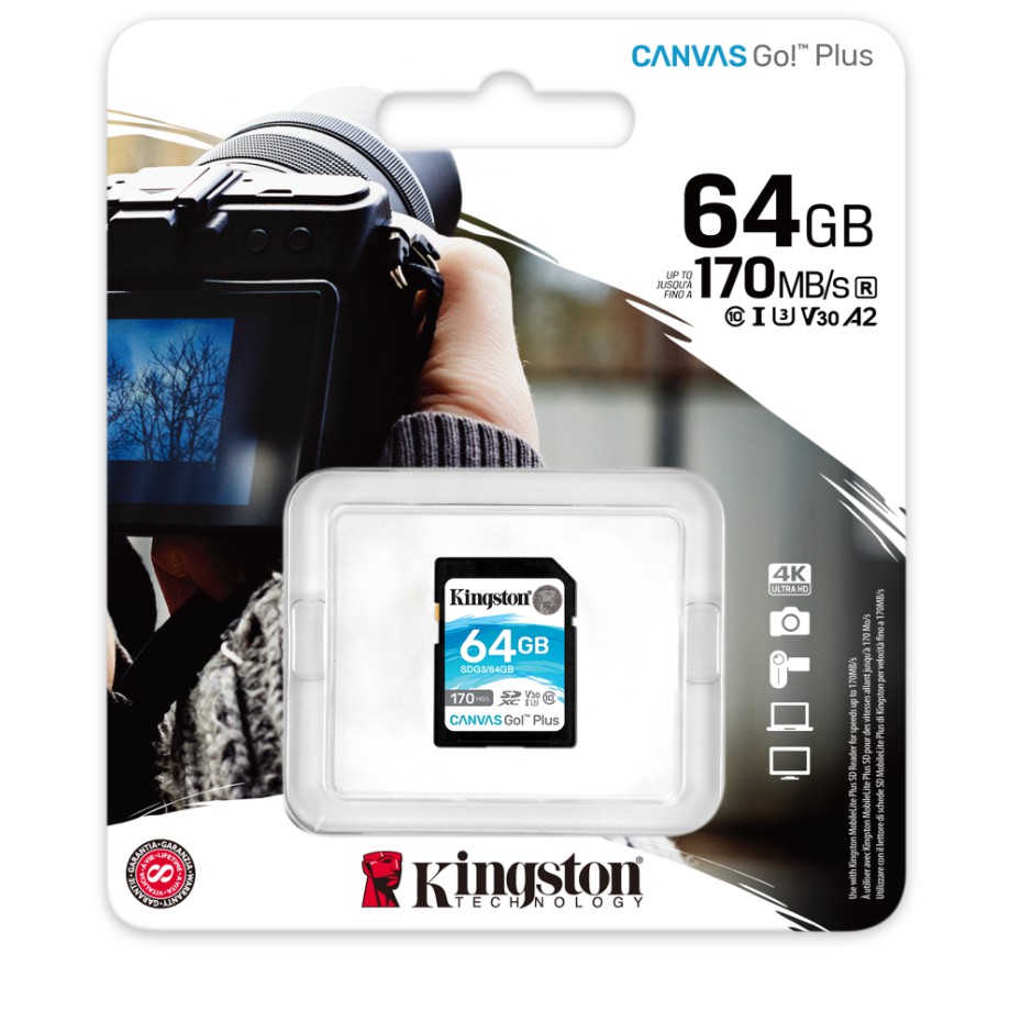 Thẻ nhớ Kingston Canvas Go Plus SD 64GB cho thiết bị di động Android, camera, flycam và sản xuất video 4K SDG3/64G - BEN