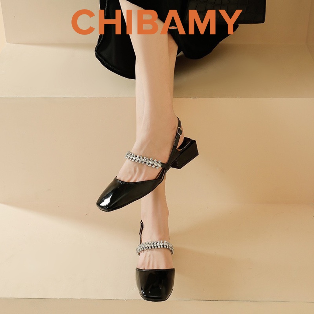 Giày búp bê nữ bít mũi quai đá đế vuông 3cm chất da bóng mềm mã H03