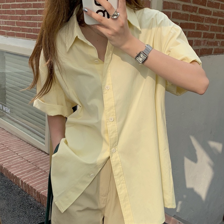 Áo Sơ Mi Ngắn Tay Dáng Rộng Kiểu Vintage Pháp Thời Trang Mùa Hè Cho Nữ
