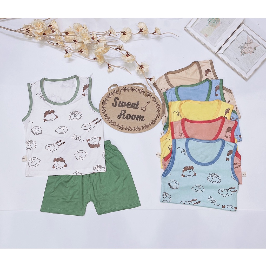 Bộ ba lỗ thun lạnh minky mom hoa văn cho bé trai/ bé gái