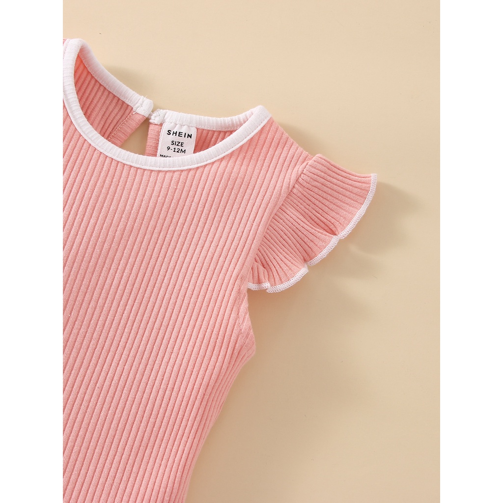 Bộ 3 áo liền quần BCBL tay bay màu trơn/ tím/ hồng xinh xắn thời trang cho bé gái 3 6 18 tháng tuổi