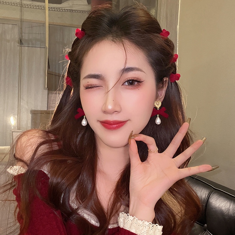 Set kẹp tóc trái tim màu đỏ tía