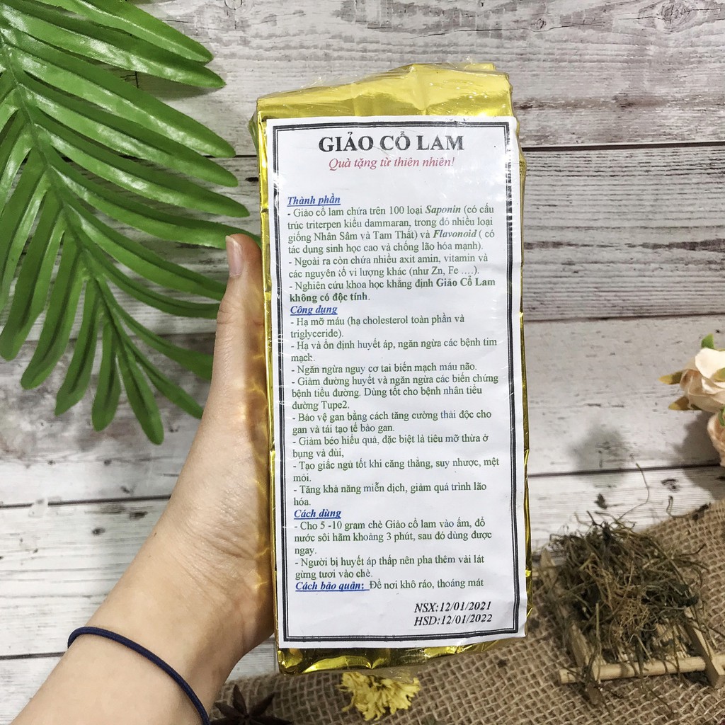 GIẢO CỔ LAM 250g Hồng Bàng (giảo cổ lam Hòa Bình 5 lá sấy khô loại 1, túi hút chân không bảo quản )