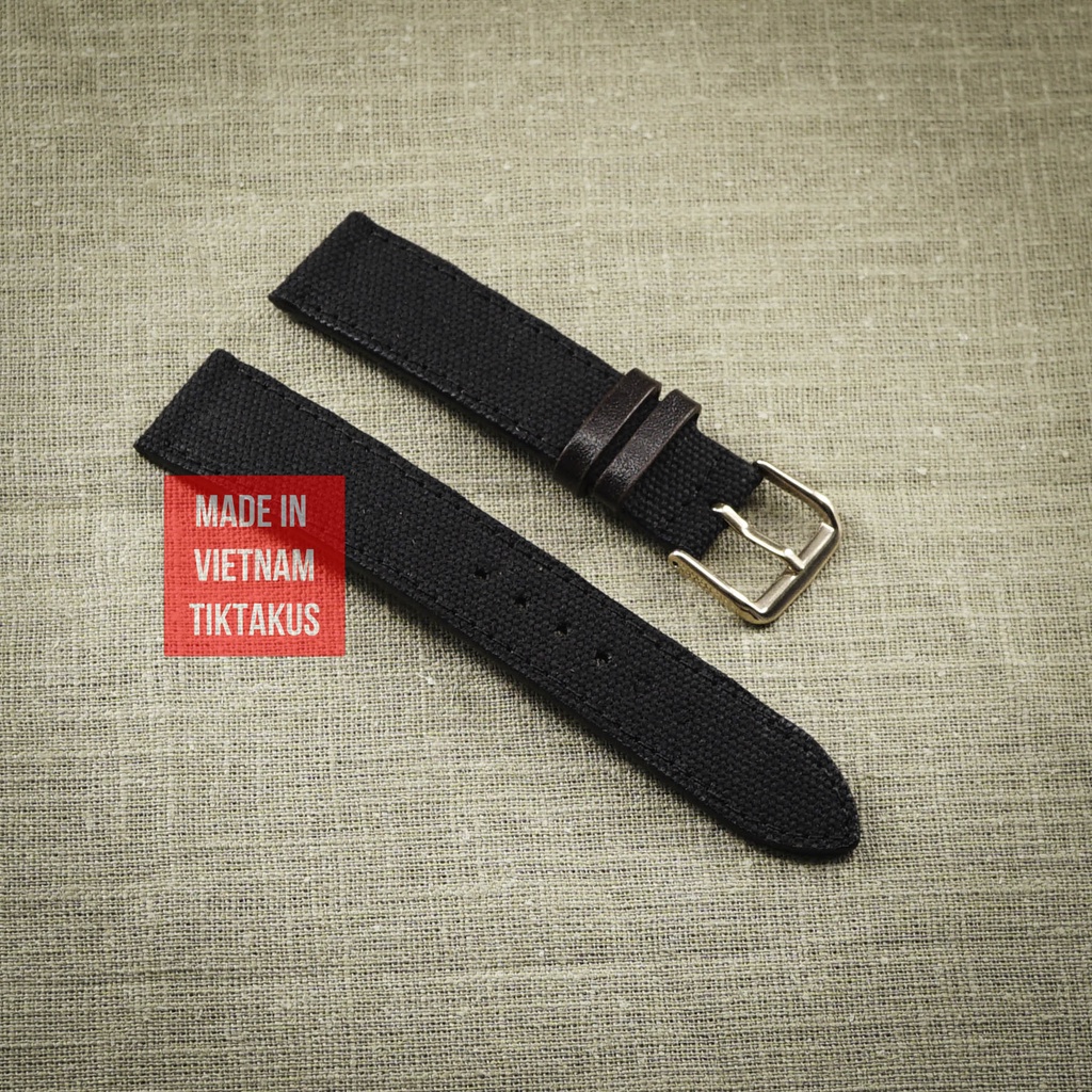 Dây đồng hồ vài dù 2 lớp khóa thép mạ vàng hồng Rose Gold cho seiko 5 SNK, Hamilton Khaki size 18mm - 22mm