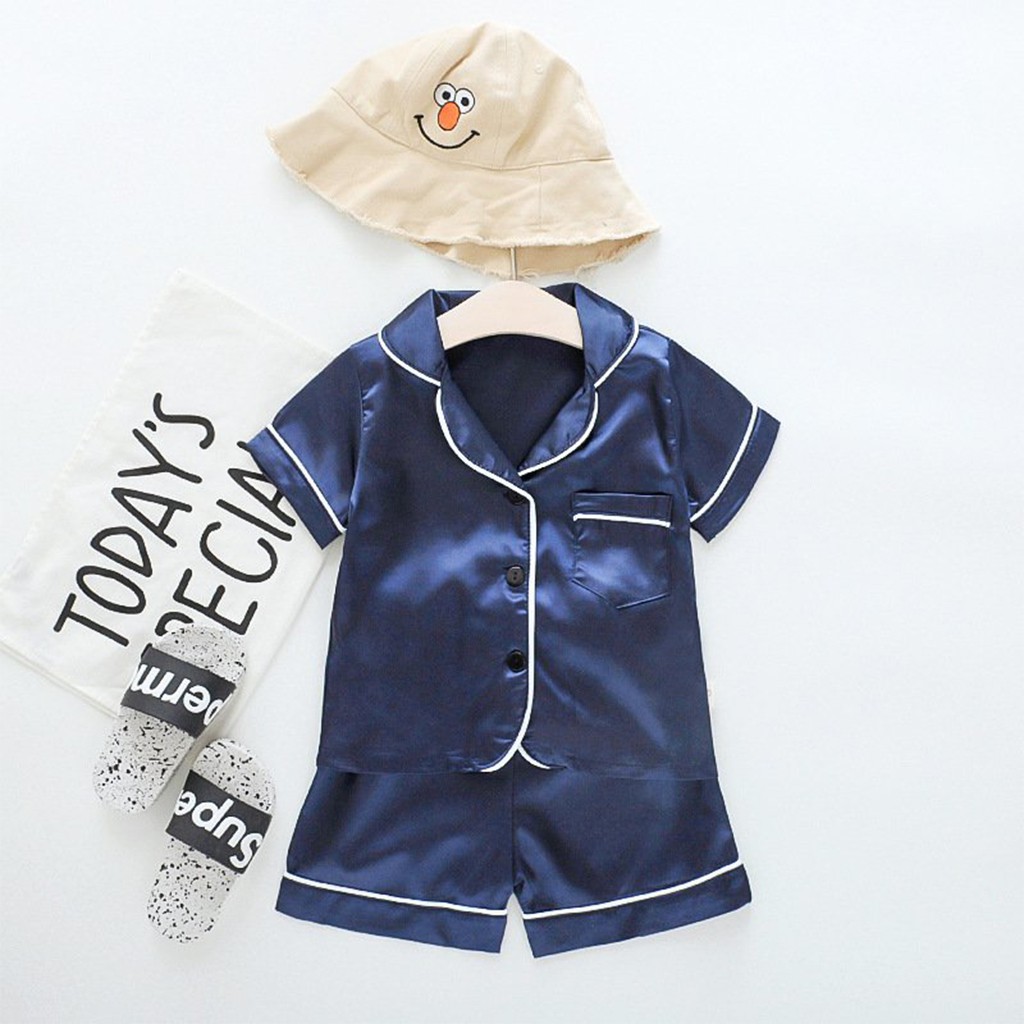 Sét Cộc Tay Bộ Pijama Lụa Cộc Tay Cho Bé Từ 6-28kg