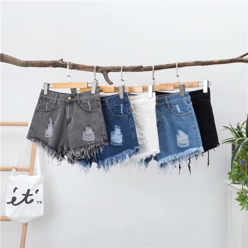 IELGY Quần short denim dáng chữ A ống rộng lưng cao thời trang cho nữ