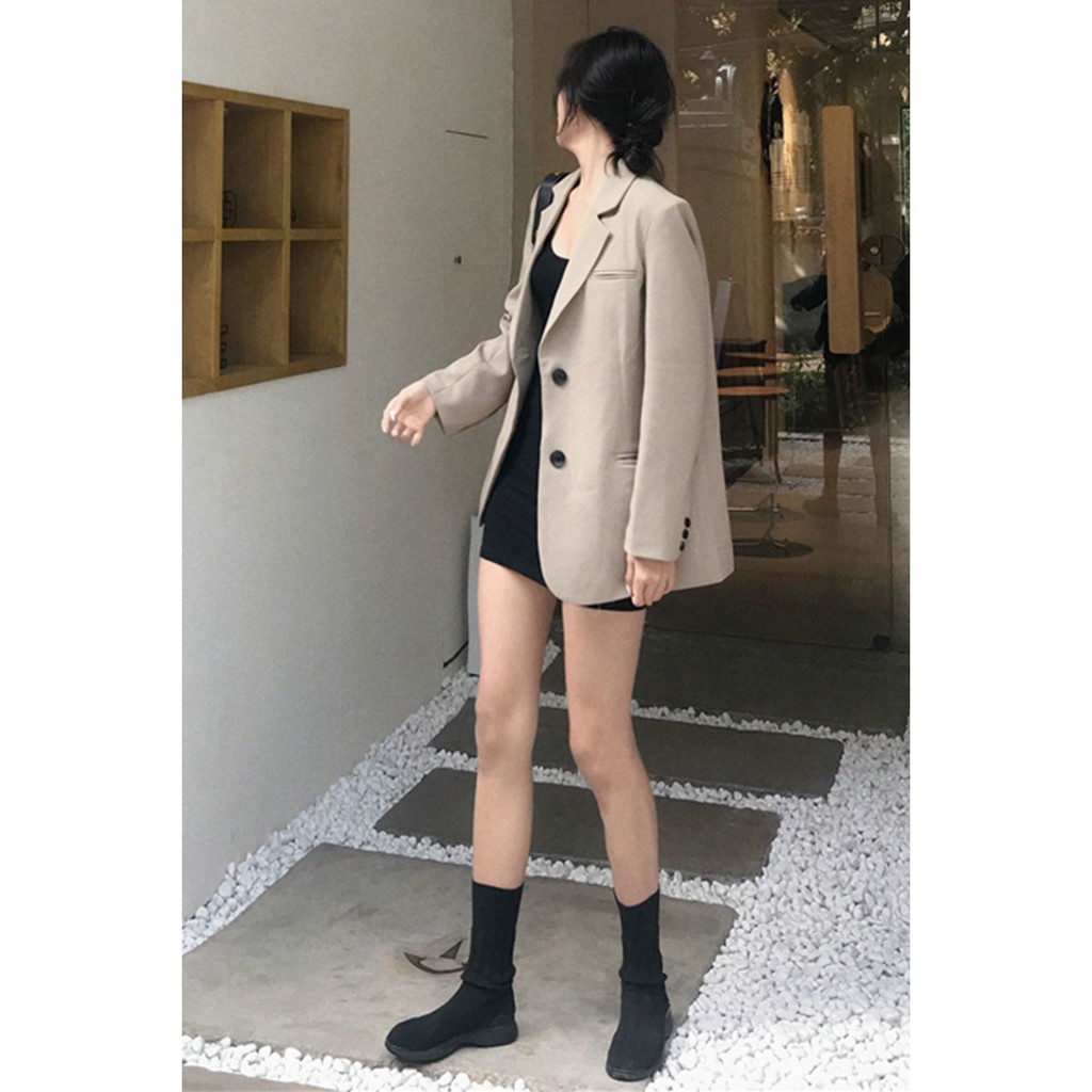 (Hàng Đẹp)Ảnh thật 7 hình cuối-Áo blazer mùa thu dáng dài thời trang Hàn Quốc